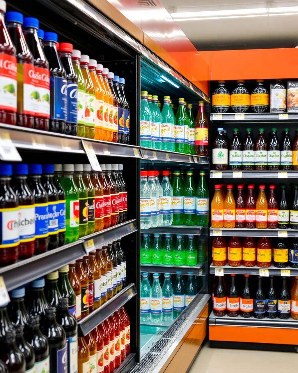Gôndola de supermercado com bebidas